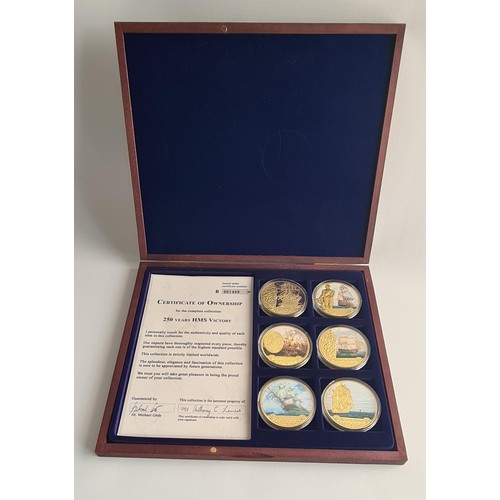 144 - 250 Years HMS Victory Cased Set of Proof Coins. Gold-Layered with Pad Print. Each Coin Weight: 54g, ... 