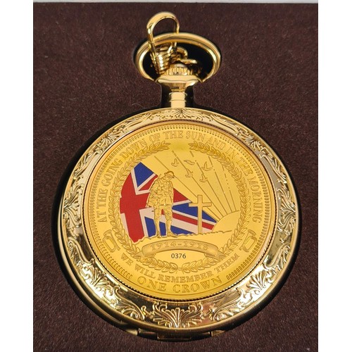 176 - WWI 100th Anniversary We Will Remember 1914-19 Limited Edition One Crown Coin-Inlaid Pocket Watch. I... 