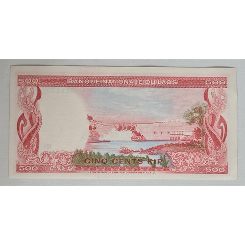 13 - Bank Notes: 1970's Laos 500 Kip, 1940 Central Bank of China 5 Yuan. Shipping Group (A).