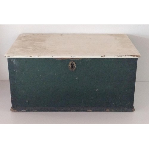 375 - Small painted vintage wooden chest. Collection only.