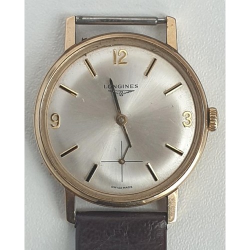 62 - Longines 9ct gold watch a/f. 17 jewels Swiss movement. Inscription on back 25 years service T.H. Har... 