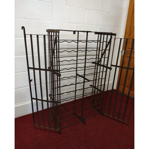 311 - Antique iron wine cage, H:77 x W:125 x D:37 cm.  Having lift-up hinged doors with locking brackets. ... 