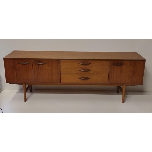 315 - Mid Century Danish low boy sideboard. H:72 x W:204 x D:44 cm. Collection only.