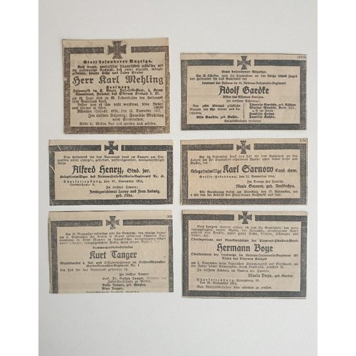 185 - Selection of WWI German Death Cards and Notices of fallen soldiers. Shipping Group (A).