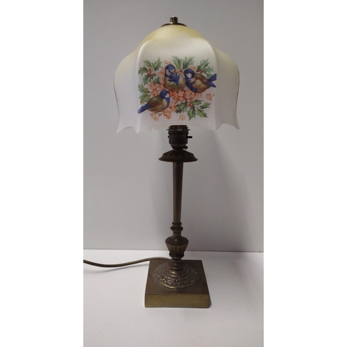 171 - Brass table lamp with milk glass shade. Standing 47cm. Collection only.