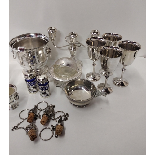 186 - Large selection of metalware to include ice bucket, goblets, etc. Collection only.