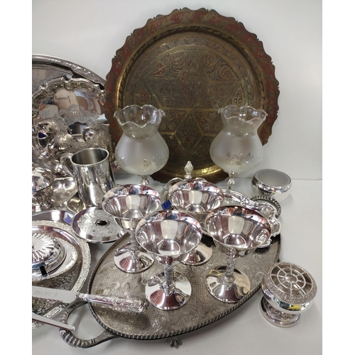 188 - Large assortment of metal ware to include silver plate. Collection only.