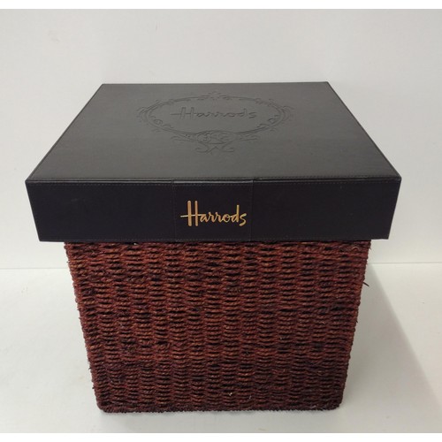 285 - Large Harrods wicker box with embossed lid.  Measuring 42 square cms (42cm²). Collection only.