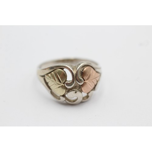 39 - Sterling silver floral design pendant and matching ring, overlaid in 12ct yellow and rose gold. Ring... 