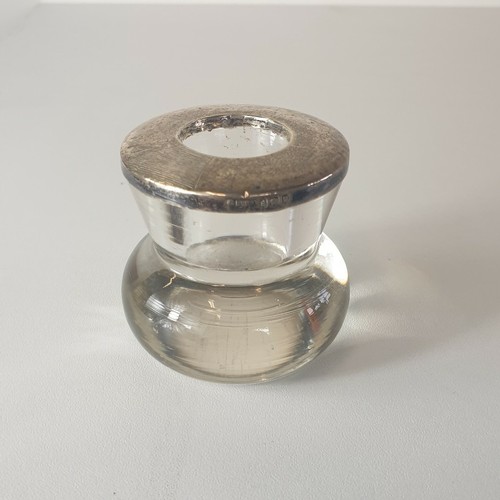 50 - 3 silver items; London hallmark silver mounted and glass inkwell, together with Birmingham silver-to... 