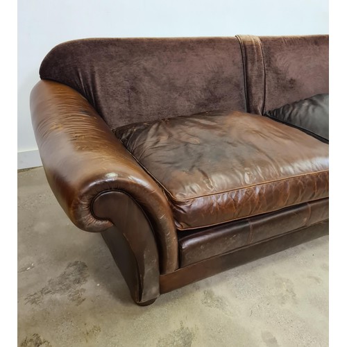 30 - Nicely aged scroll arm four-seater sofa. Upholstered in soft  chocolate brown leather. 45 ... 