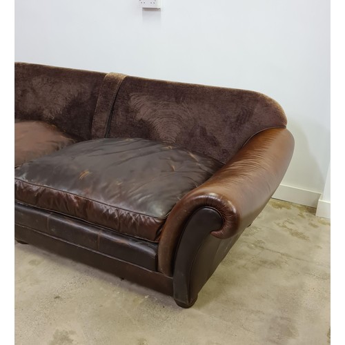 30 - Nicely aged scroll arm four-seater sofa. Upholstered in soft  chocolate brown leather. 45 ... 