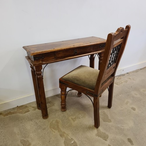 46 - Jali Sheesham hall table measuring 78 (h) 91 (W) x 31 (h) cm, together with a matching chair.