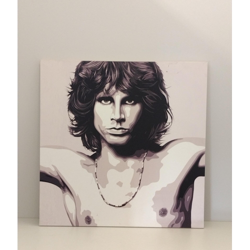 69 - A large art print on canvas of Jim Morrison measuring 81 x 81 cm.