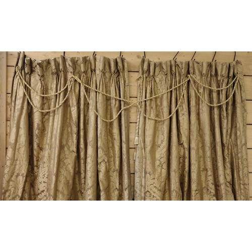 88 - Pair of pinch-pleated fully lined and insulated gold curtains, 250 (drop) x 250 (w).