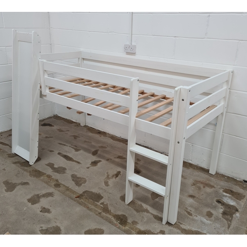 134 - A wooden mid-sleeper cabin bed with slide in white factory finish. 134 (h) x 207 (w) x 192 (d). (207... 