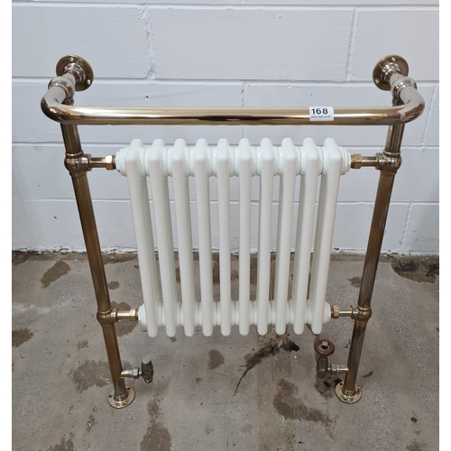 168 - Cast iron 10 section and polished chrome towel radiator. 92 (h) x 70 (w) x 26 (d).