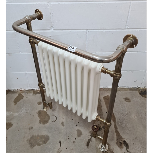 170 - Cast iron 10 section and polished chrome towel radiator. 92 (h) x 70 (w) x 26 (d).