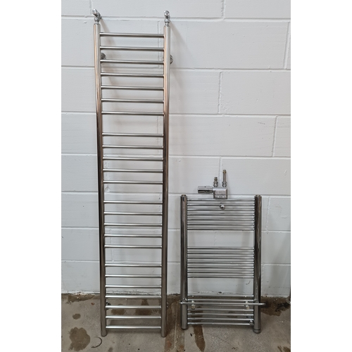 171 - Two polished chrome towel radiators. Each measuring 166 (h) x 36 (w) x 9 (d) and 89 (h) x 45 (w) x 7... 