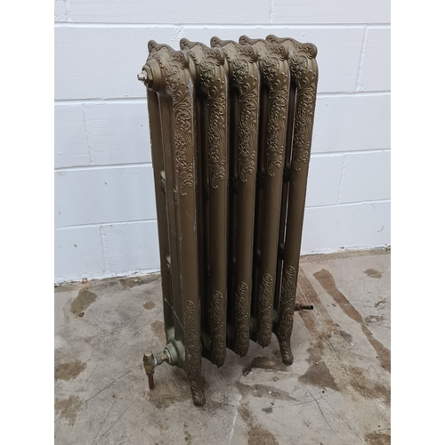 174 - A Rococo style, 2 column, 5 section cast iron radiator in antiqued finish. Standing 95 (h) x 53 (w) ... 