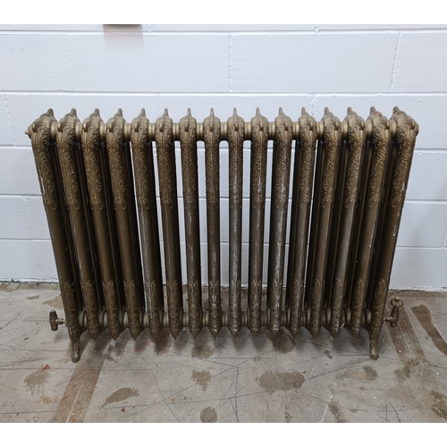 178 - A Rococo style, 2 column, 16 section cast iron radiator in antiqued finish. Standing 95 (h) x 138 (w... 