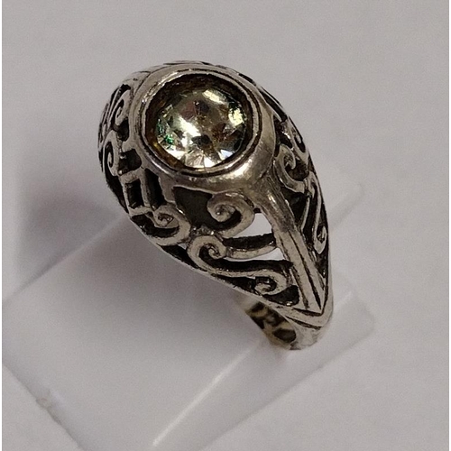 265 - 925 silver and clear stone set ring, size P, 3g. Shipping Group (A).