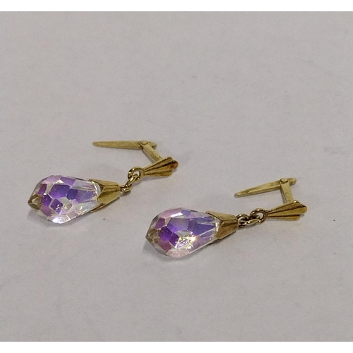 275 - Pair of 9ct gold and faceted drop earrings. Shipping Group (A).