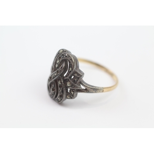 276 - 9ct gold and silver marcasite dress ring. approx 5g. Shipping Group (A).
