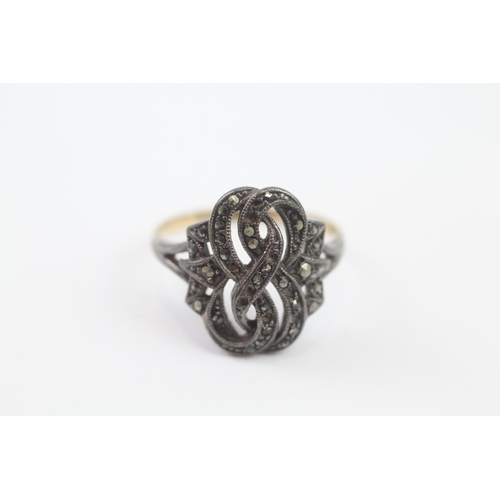 276 - 9ct gold and silver marcasite dress ring. approx 5g. Shipping Group (A).