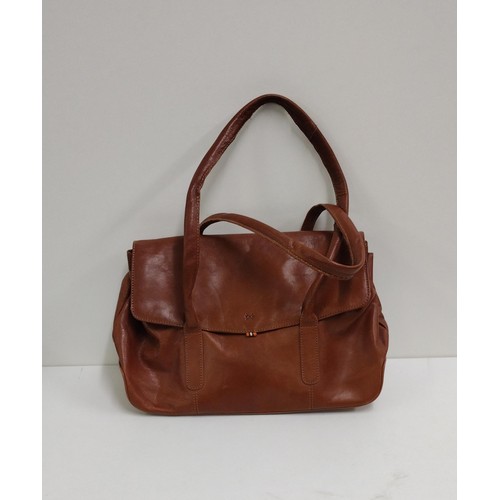 46 - Tan leather handbag stamped 'TH' Shipping Group (A).