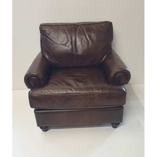 36 - Good quality brown leather armchair. 50cm to seat then 81 x 97 x 76cm
