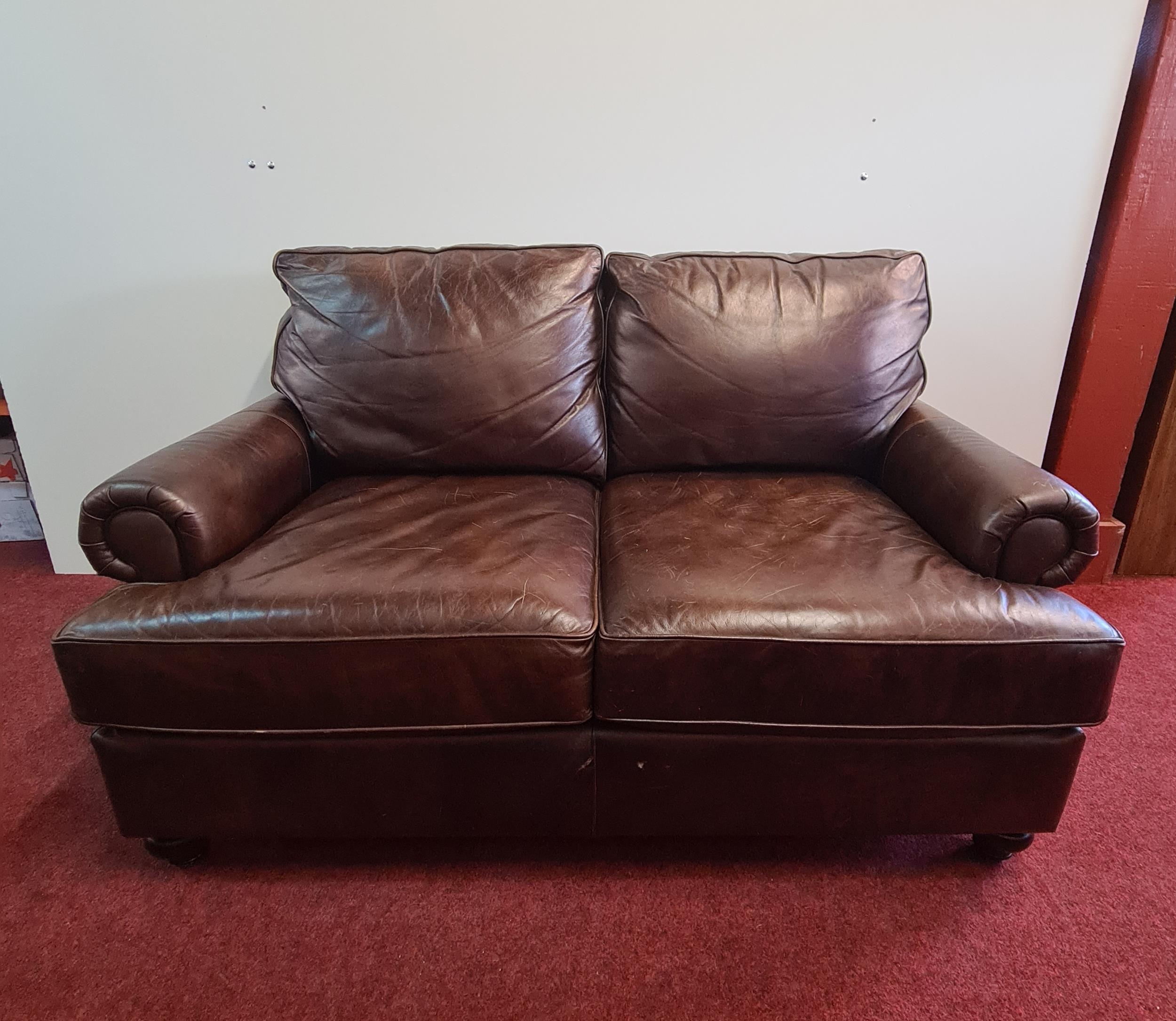 2 seater tan leather sofa