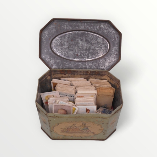 150 - Original 'Huntley & Palmers' biscuit tin containing numerous cigarette cards and a smaller 'past... 