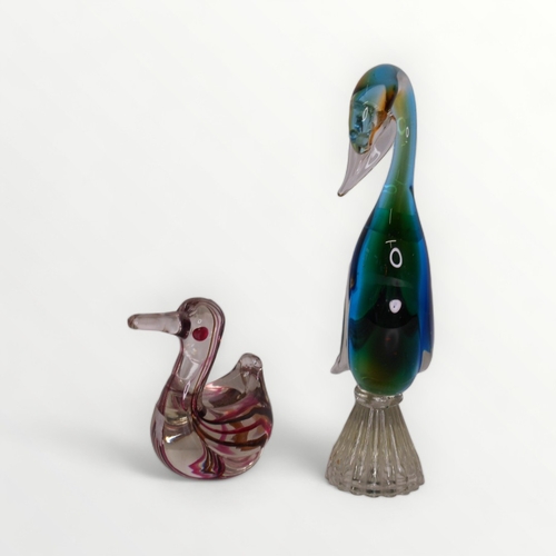 151 - Two glass birds one possibly Murano, 26cm high. Shipping group (A).