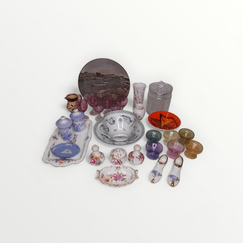 165 - Domestic china and glass to include a Royal Crown Derby cruet etc.