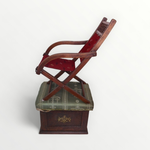 168 - Pad top oak coal box with liner and a vintage childs folding 'steamer' chair.