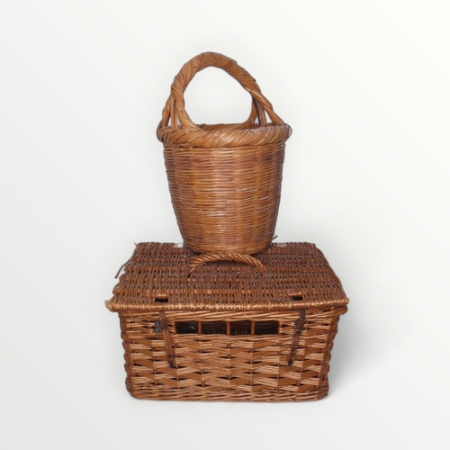 169 - A woven wicker hamper and a bamboo basket 45cm including handle.