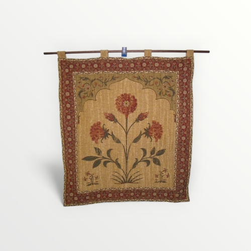 170 - Two modern tapestry wall hangings with poles and a selection of new wool.