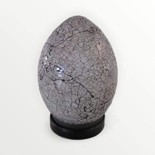 202 - Small crackle glass 'Dragons egg' lamp, 21cm high.