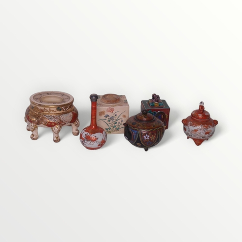 207 - Five pieces of Japanese pottery and porcelain together with a small cloisonne tea pot 9cm high inclu... 