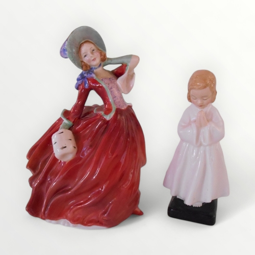 213 - Two Royal Doulton figures 'Bedtime' HN 1978 and 'Autumn Breezes' HN 1934, 19cm tallest. Shipping gro... 