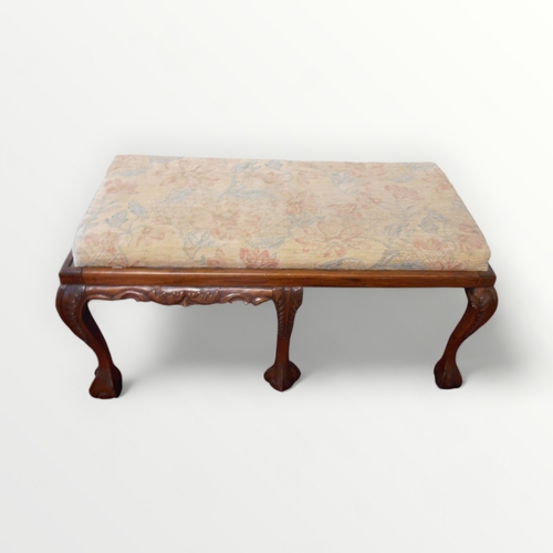 218 - Large Continental design pad top stool on cabriole legs with 'ball and claw' feet. 48 x 102 x 52cm.