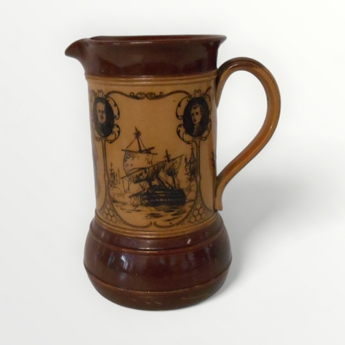 225 - Royal Doulton, an Edwardian commemorative pottery jug depicting 'Nelson and his captains' 21cm high.... 