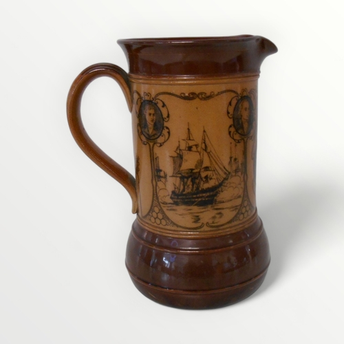 225 - Royal Doulton, an Edwardian commemorative pottery jug depicting 'Nelson and his captains' 21cm high.... 