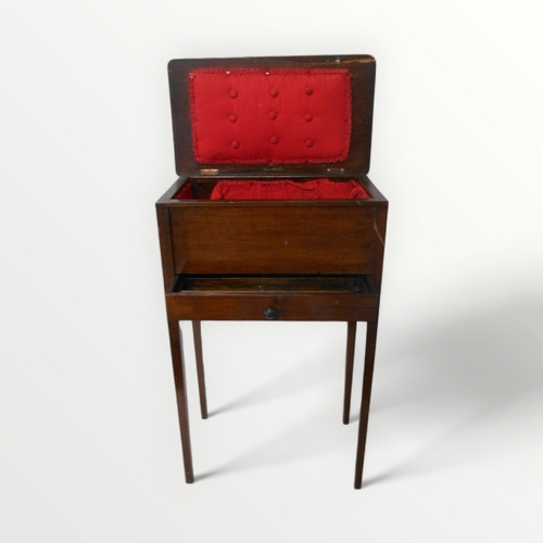 241 - Early 20th century work table with box top over single drawer standing on four plain slender legs. 6... 