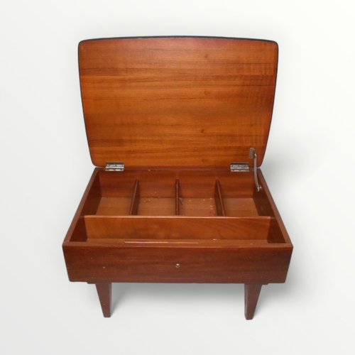 243 - Teak work box stool with adjustable pad top.