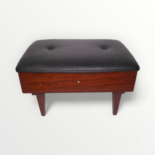 243 - Teak work box stool with adjustable pad top.