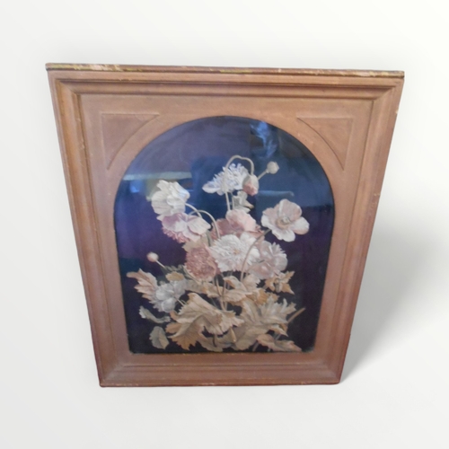 252 - Victorian hand stitched floral silkwork, 66 x 52cm glazed in period gilt frame.