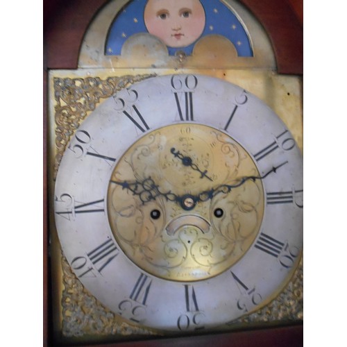 268 - 19th century mahogany long case clock, the brass face bearing the name 'Janson - Liverpool'. 222cm t... 