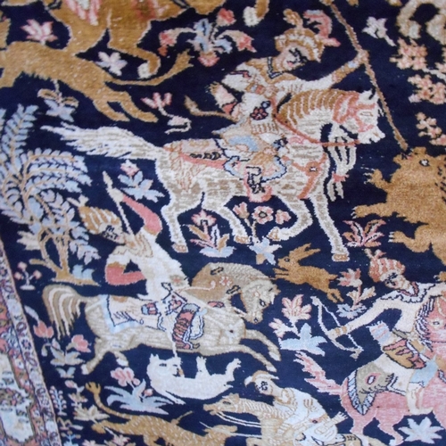 275 - Fine wool/silk pictoral 'hunting scene' rug 124 x 185cm